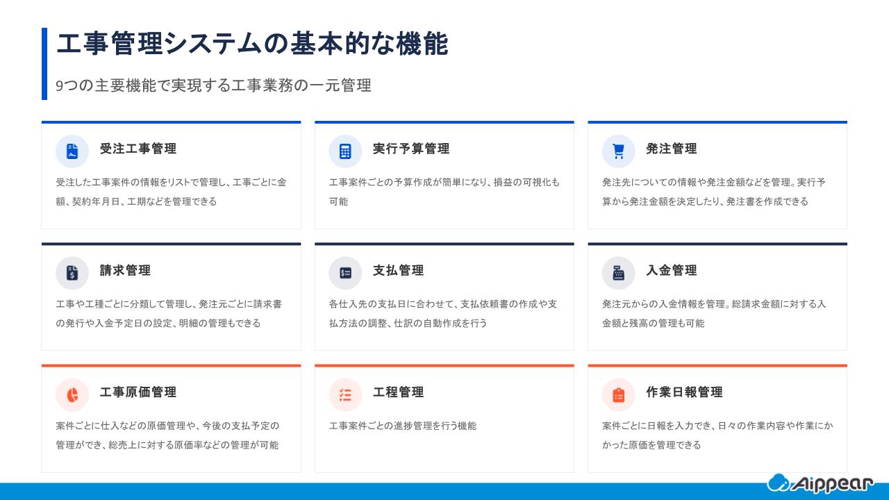 工事管理システムの基本的な機能