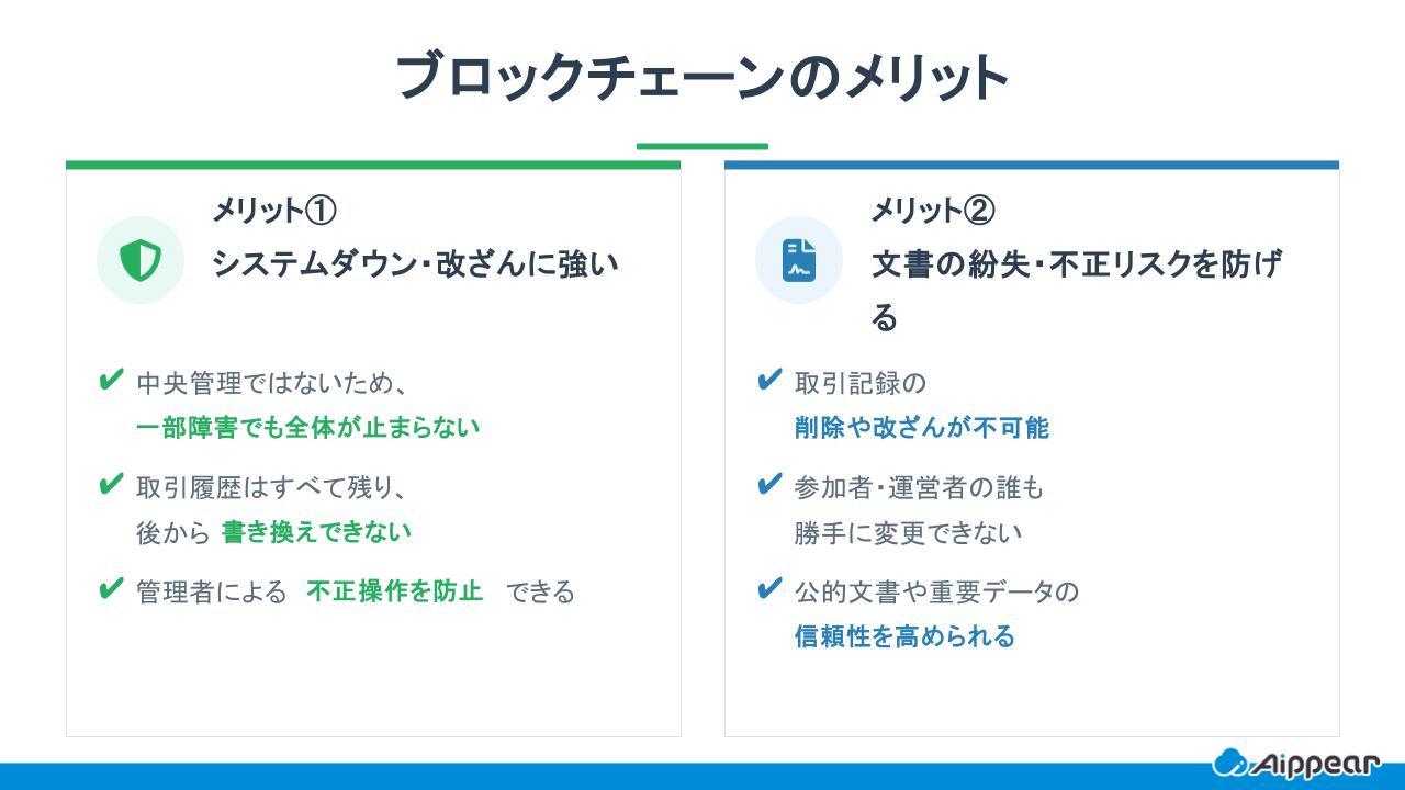 ブロックチェーンのメリット