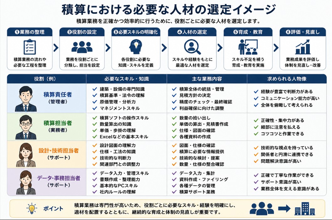 積算における必要な人材の選定イメージ
