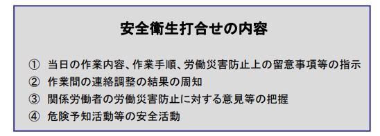 安全衛生打合せの内容