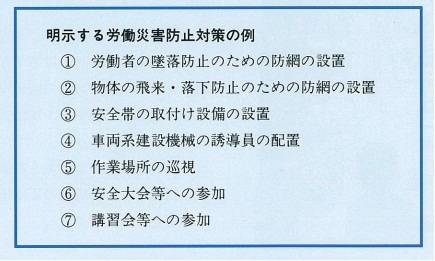 明示する労働災害防止対策の例