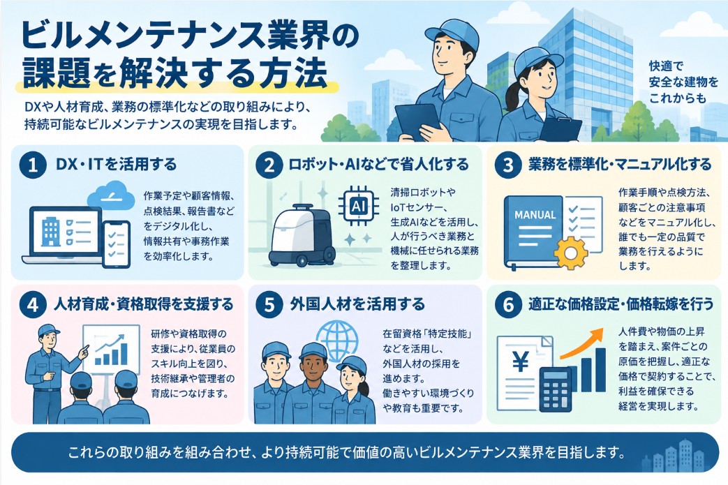 ビルメンテナンス業界の課題を解決する方法