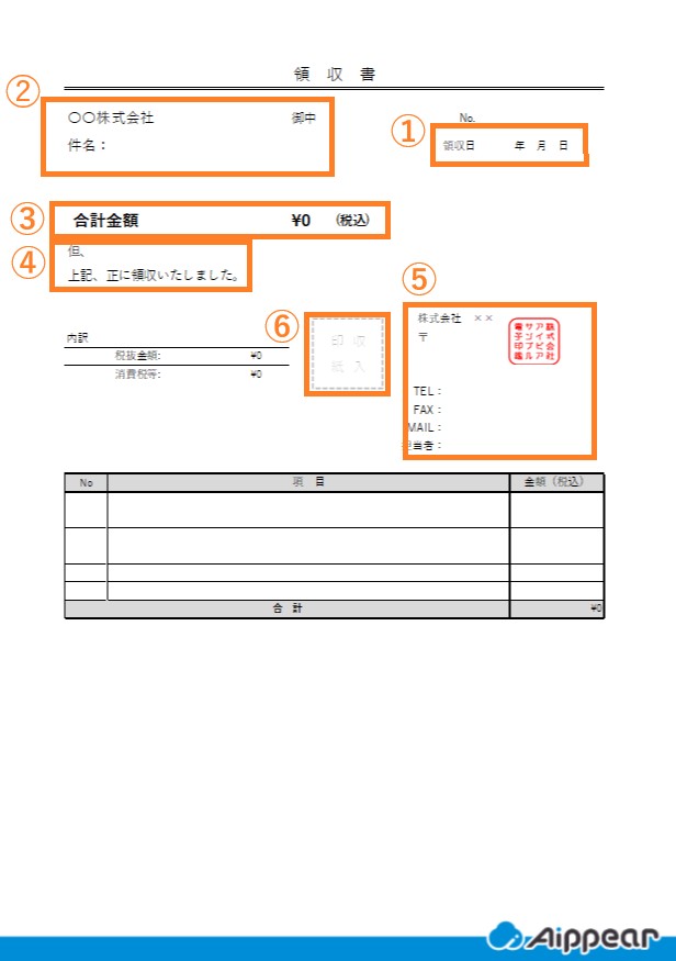 領収書の記載項目