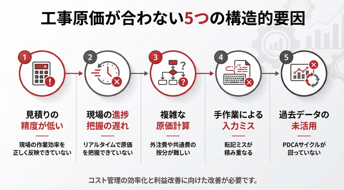 【原因】工事原価が合わない5つの構造的要因