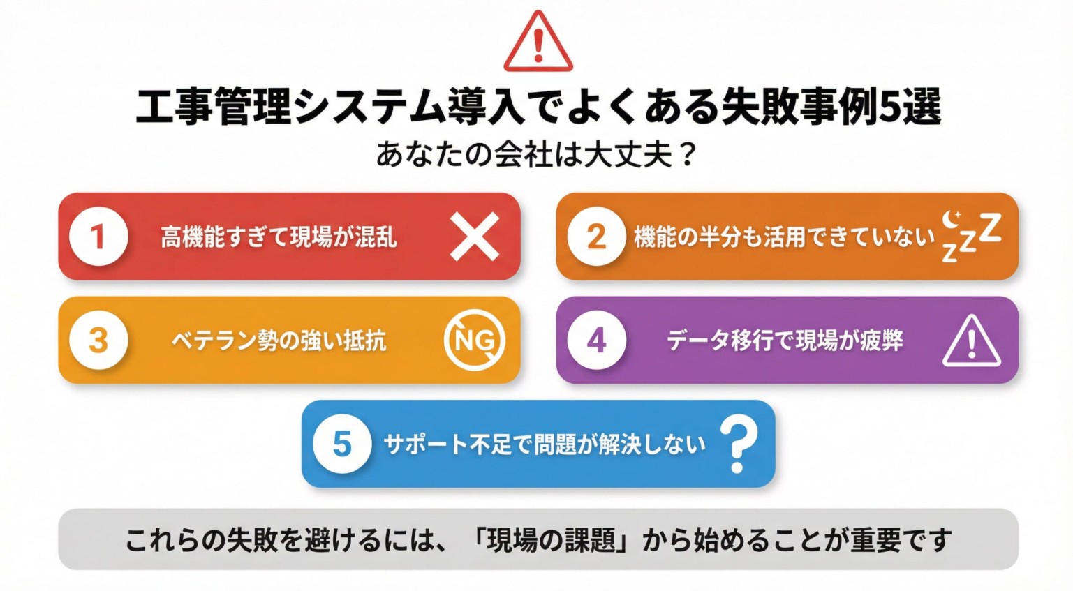 工事管理システム導入でよくある失敗事例5選