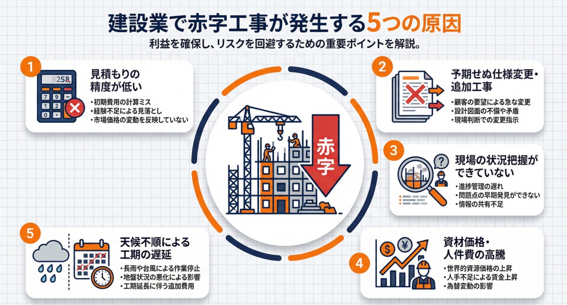 建設業で赤字工事が発生する5つの主な原因とは