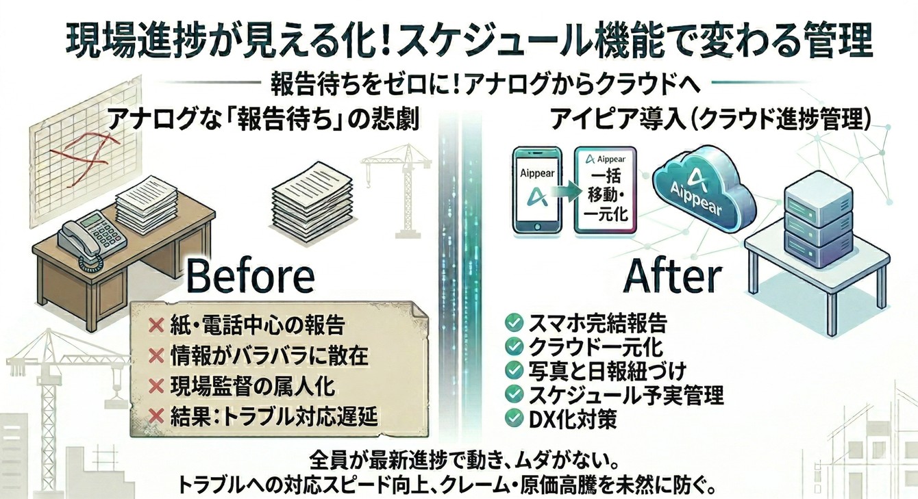 建設業の現場進捗が「把握できない」3つの理由とスケジュール機能での解決策