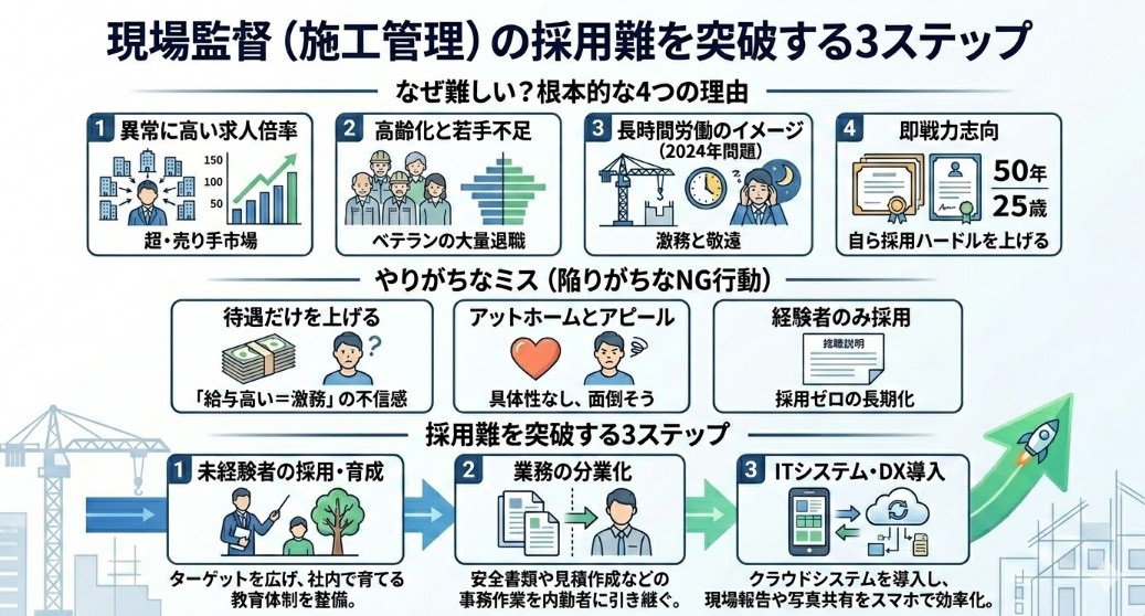 現場監督の採用難を突破する3ステップ