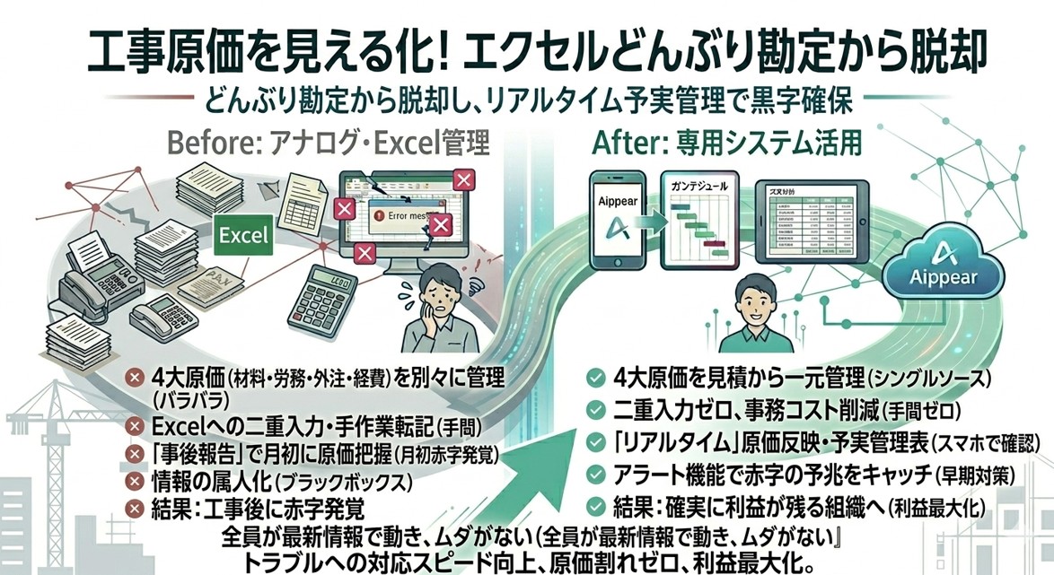 工事原価を見える化！エクセルどんぶり勘定から脱却