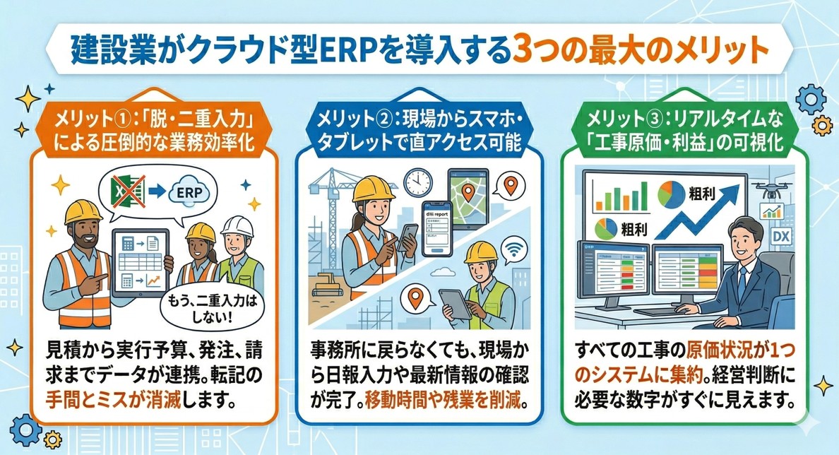 建設業がクラウド型ERPを導入する３つの最大のメリット.