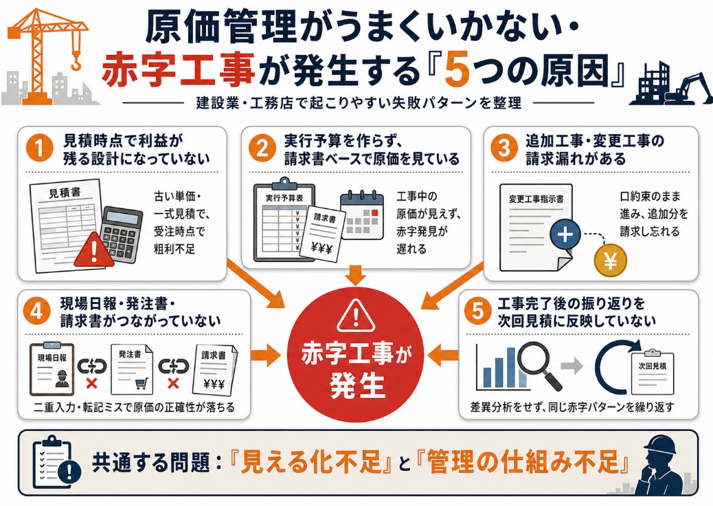 原価管理がうまくいかない・赤字工事が発生する「5つの原因」