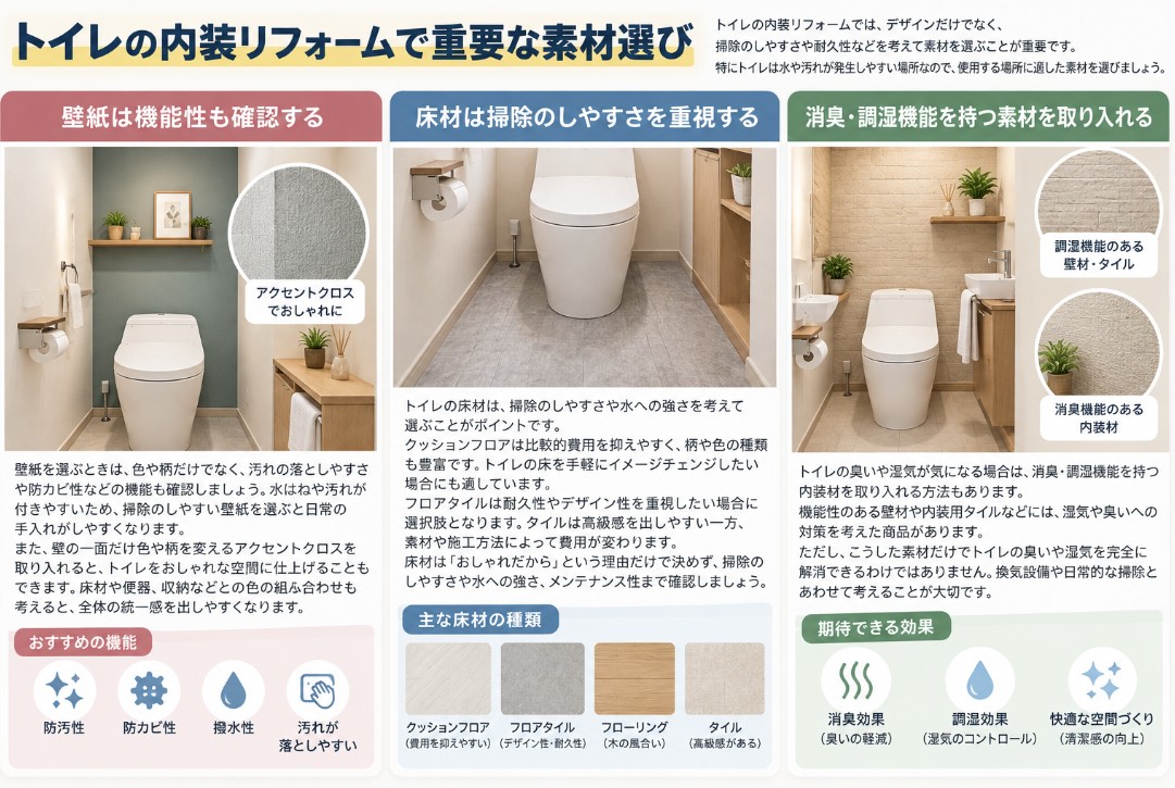 トイレの内装リフォームで重要な素材選び