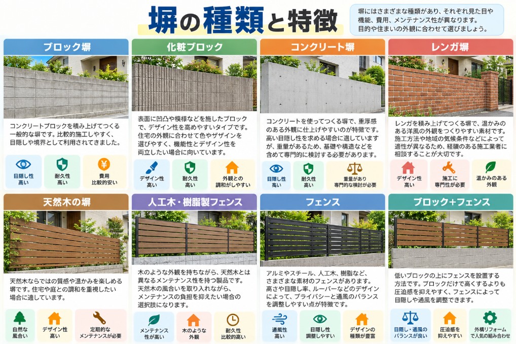 塀の種類と特徴