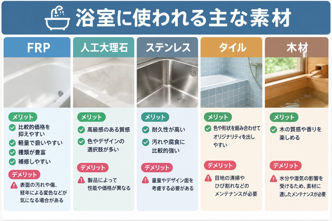 浴室に使われる主な素材