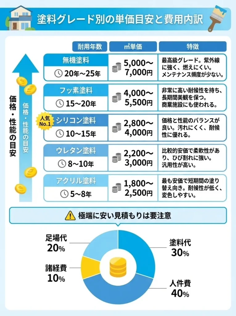 塗料グレード別の単価目安