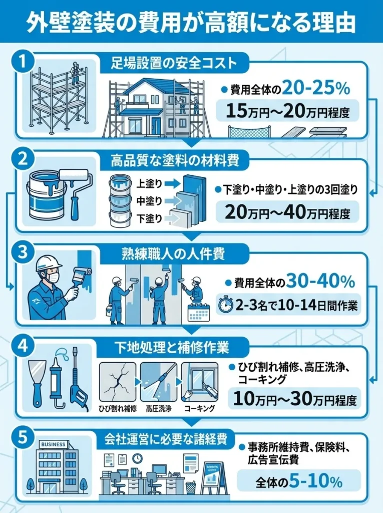 外壁塗装の費用が高額になる理由