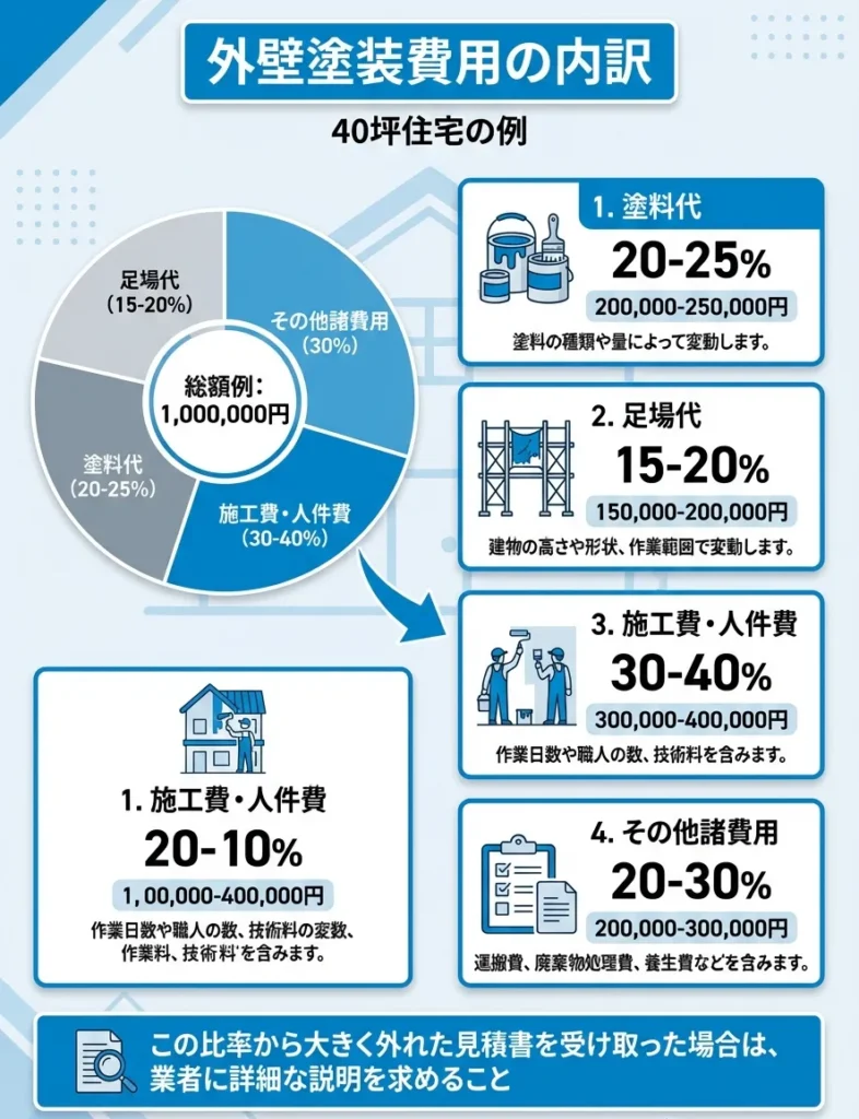 外壁塗装費用全体に占める各項目の割合