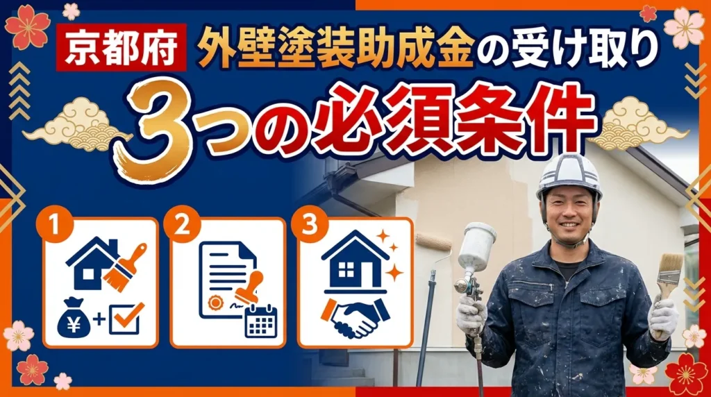 京都府で外壁塗装の助成金を受け取るための3つの必須条件