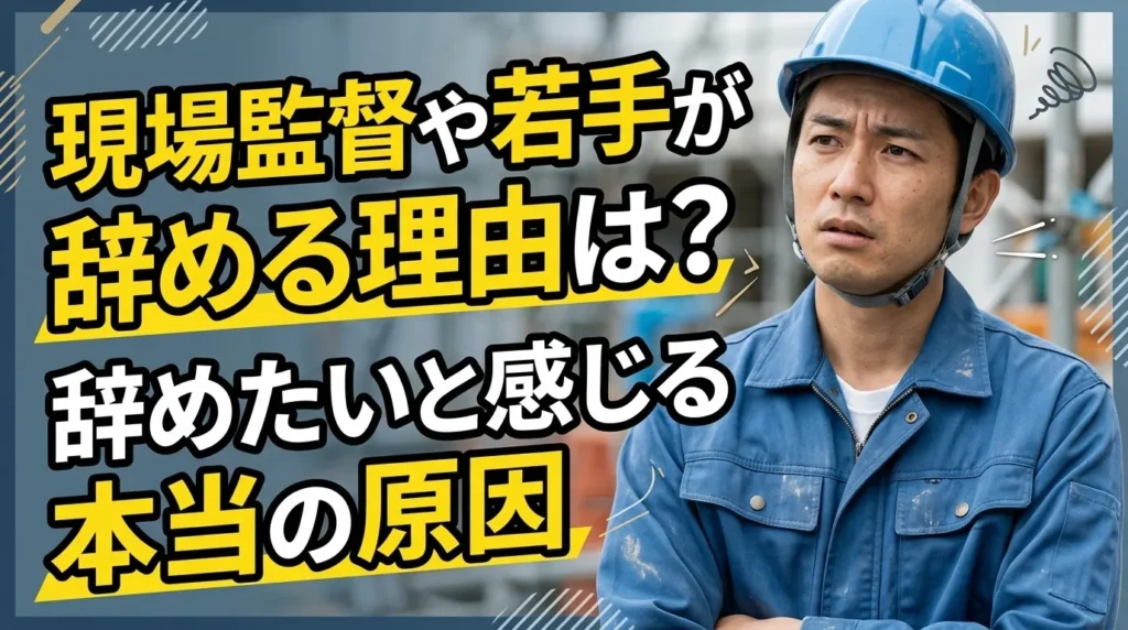 現場監督・若手が辞める理由とは？辞めたいと感じる本当の原因
