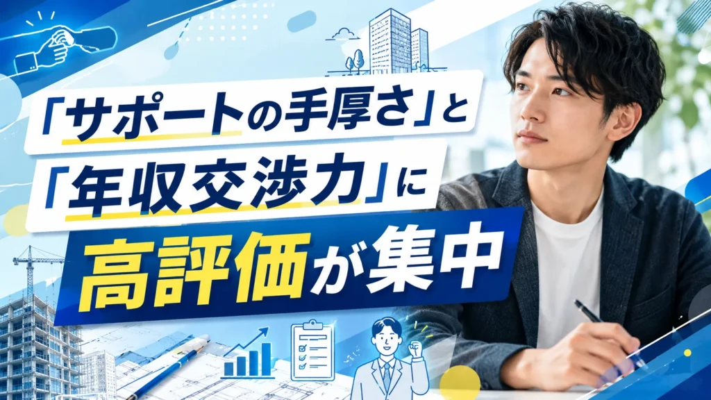 ビルドジョブの良い評判・口コミ｜「サポートの手厚さ」と「年収交渉力」に高評価が集中