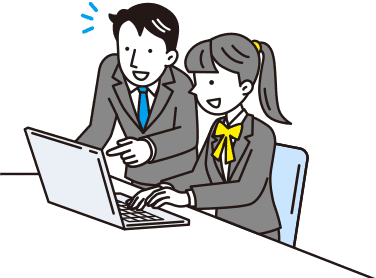 情報入力をする女性社員と話す男性社員のイラスト