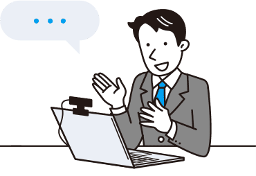 リモートで操作説明会をする男性のイラスト