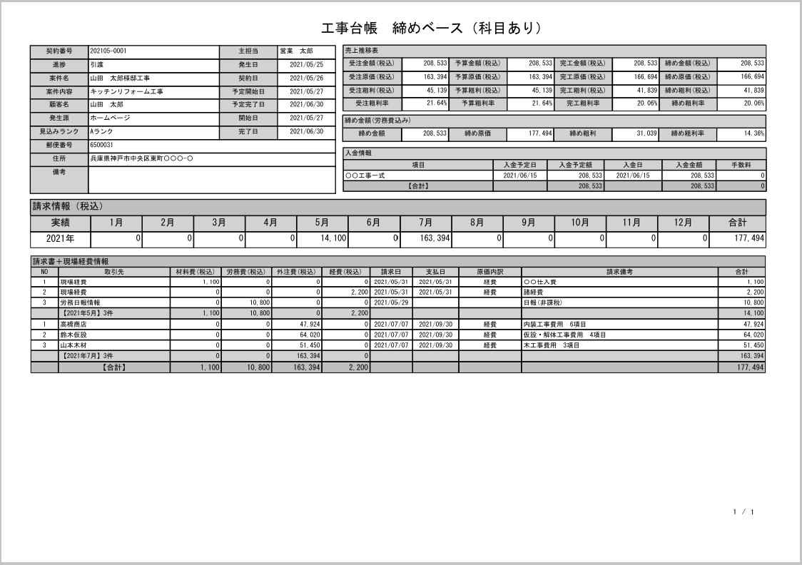 アイピアの「帳票（原価）」画面